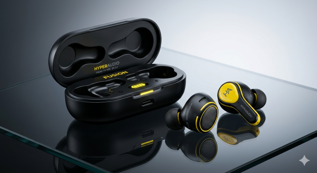 Premium Wireless Earbuds Black Yellow Bluetooth 5.3