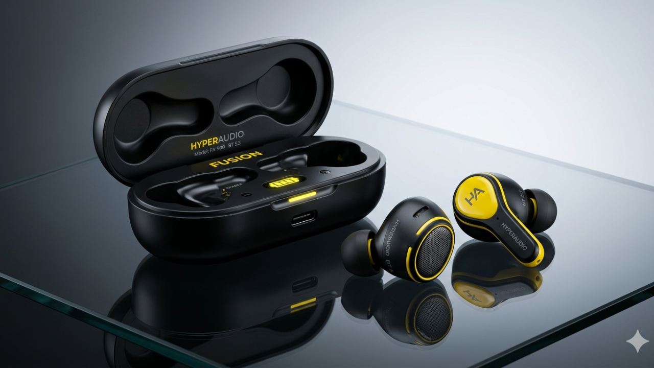 Premium Wireless Earbuds Black Yellow Bluetooth 5.3