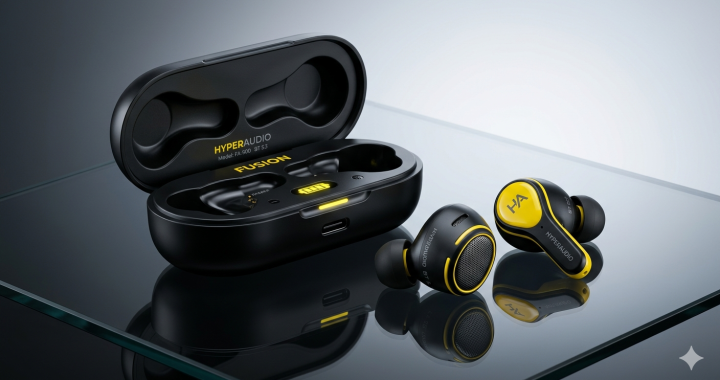 Premium Wireless Earbuds Black Yellow Bluetooth 5.3